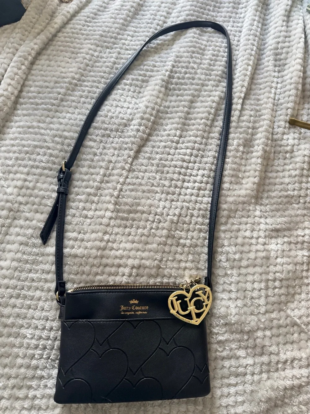 Juicy Couture Black Heart Embossed Crossbody with Gold Charm